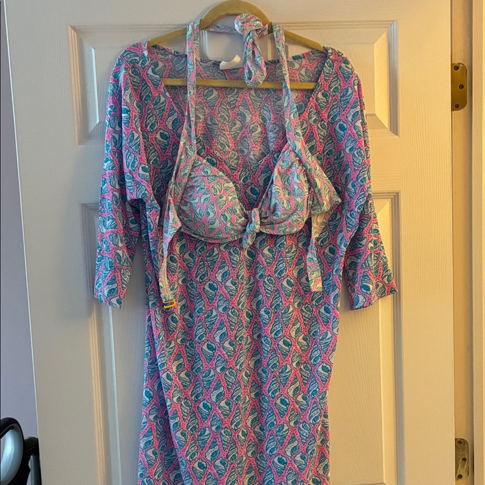 Lilly Pulitzer Pink and Blue Patterned Dress with Bikini Top